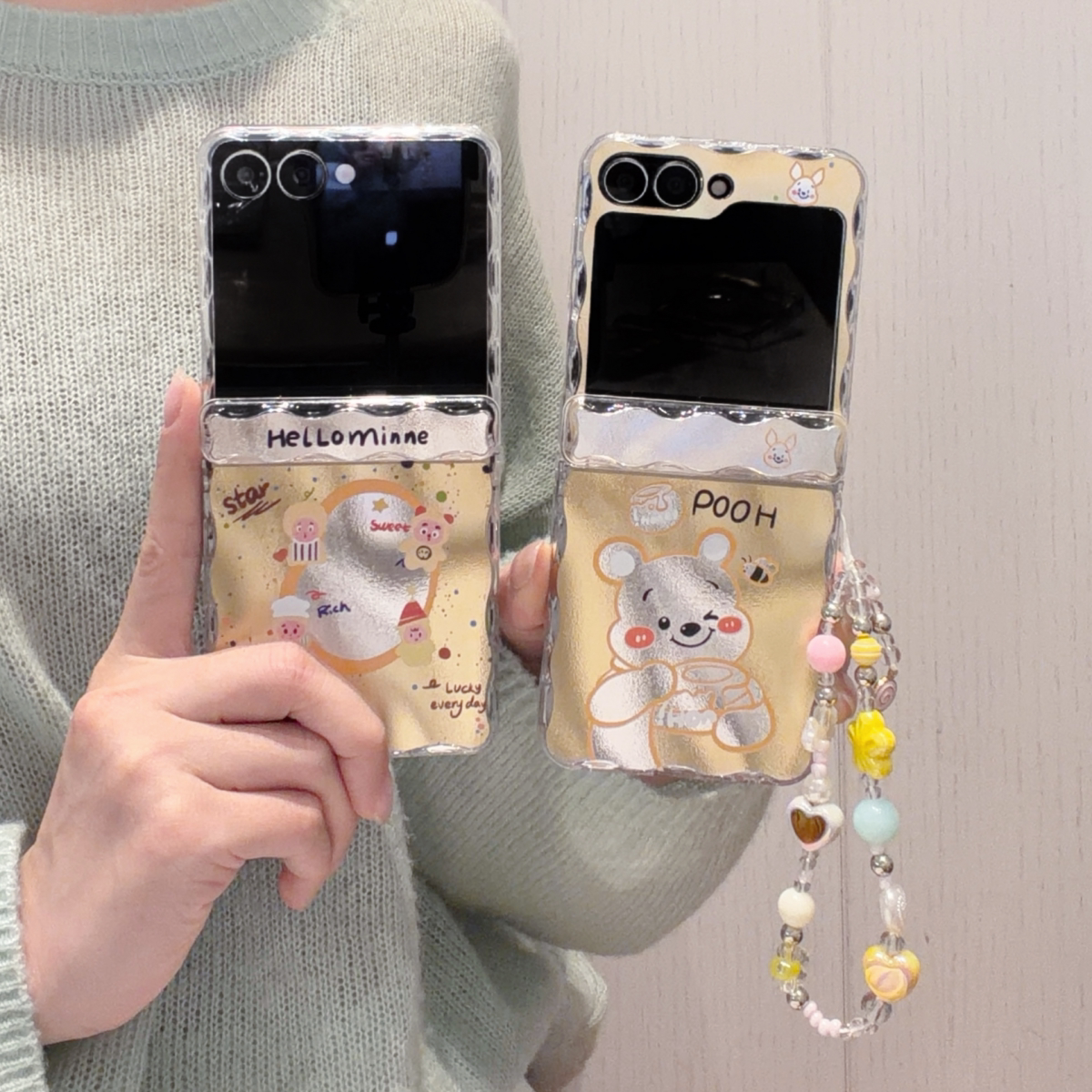 可爱卡通流光星星人黄色小熊适用三星GalaxyZFlip7手机壳折叠屏zflip7fe波浪纹保护套Flip6/5翻盖小米MIXFlip