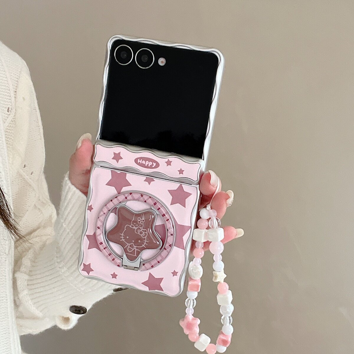 贴皮鼓包粉色星星磁吸支架适用三星GalaxyZFlip7手机壳保