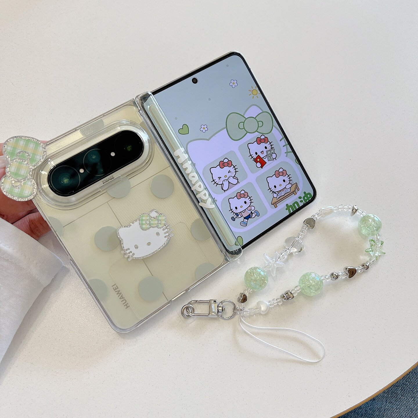 简约绿色波点立体KT挂绳华为PuraXMax手机壳Pocket2折叠屏保护purax典藏版全包防摔小米MIXFlip可爱荣耀vflip