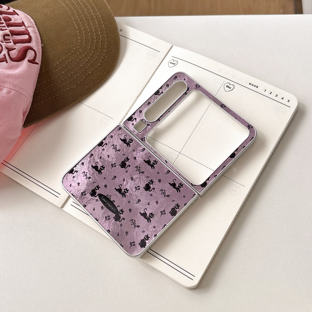 适用华为Pocket2手机壳冰川纹紫色猫咪PuraX折叠屏novaFlip保护套防摔pocketS翻盖小米mixflip摩托罗拉Razr50