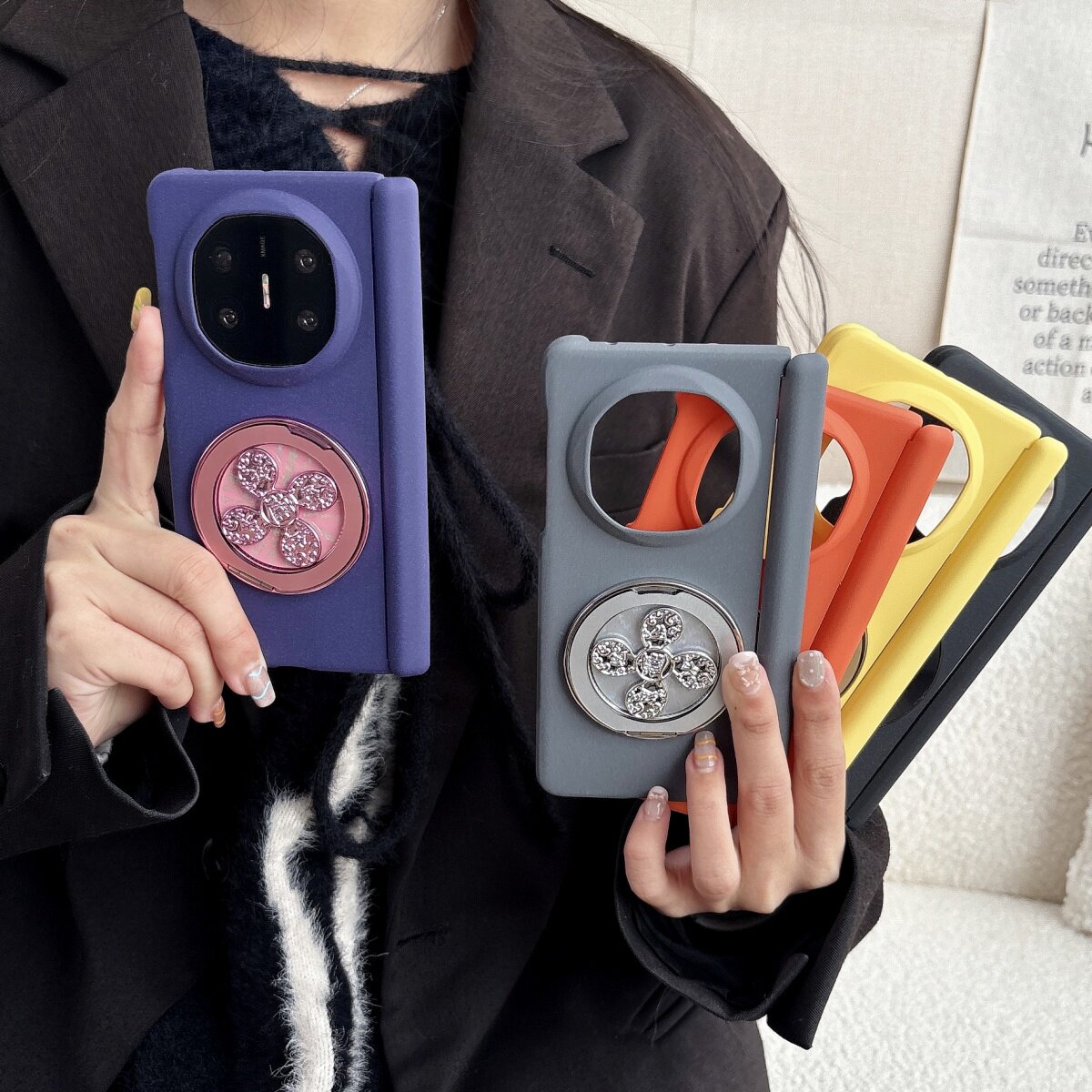 双中轴岩石砂解压旋转陀螺招财进宝支架适用华为MateX7/x6手机壳x5典藏版全包vivoxfold3/5折叠屏荣耀MagicV5