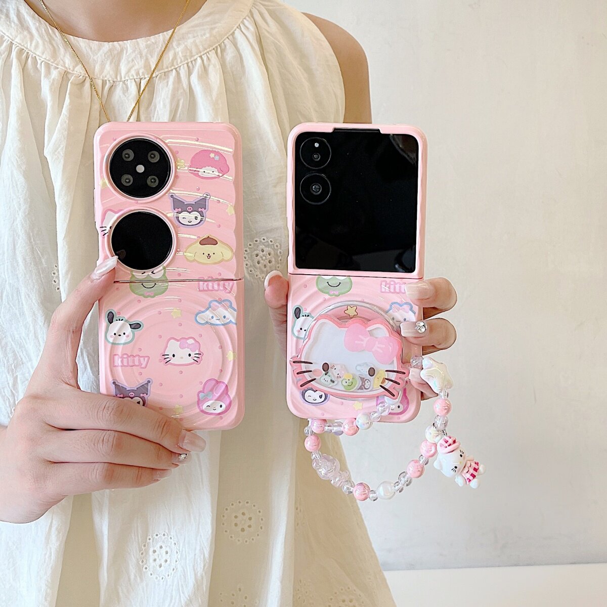 可爱波漾壳三丽鸥卡通动物适用小米mixflip手机壳磁吸支架保护套华为pocket2全包防摔粉色个性三星zflip5女款