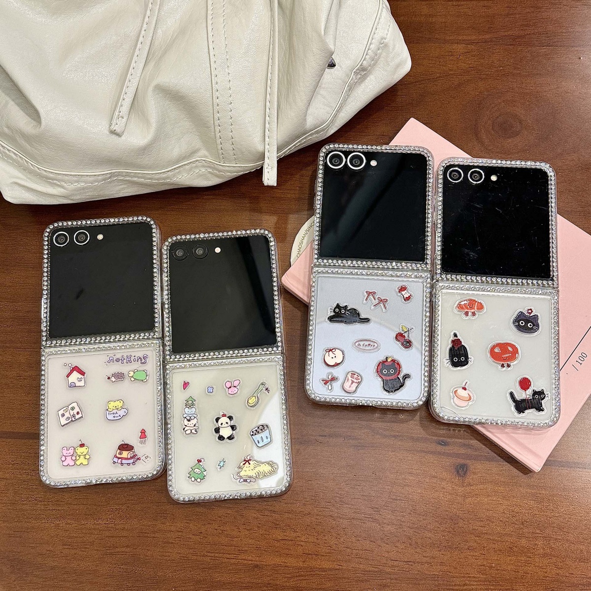 适用三星GalaxyZFlip6折叠屏保护套zflip5手机壳韩风ins果冻贴DIY黑猫熊猫w24flip磁吸闪钻壳二合一大视窗女