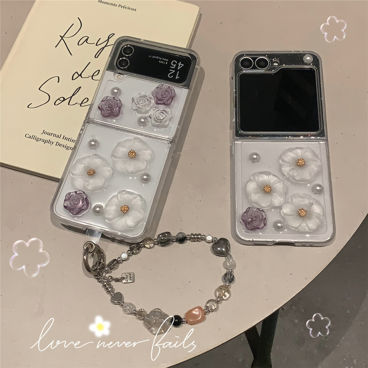 透明立体山茶花适用三星GalaxyZFlip5折叠屏保护套flip6/4/3手机壳w24flip全包pocket2防摔n3flip小米mixflip