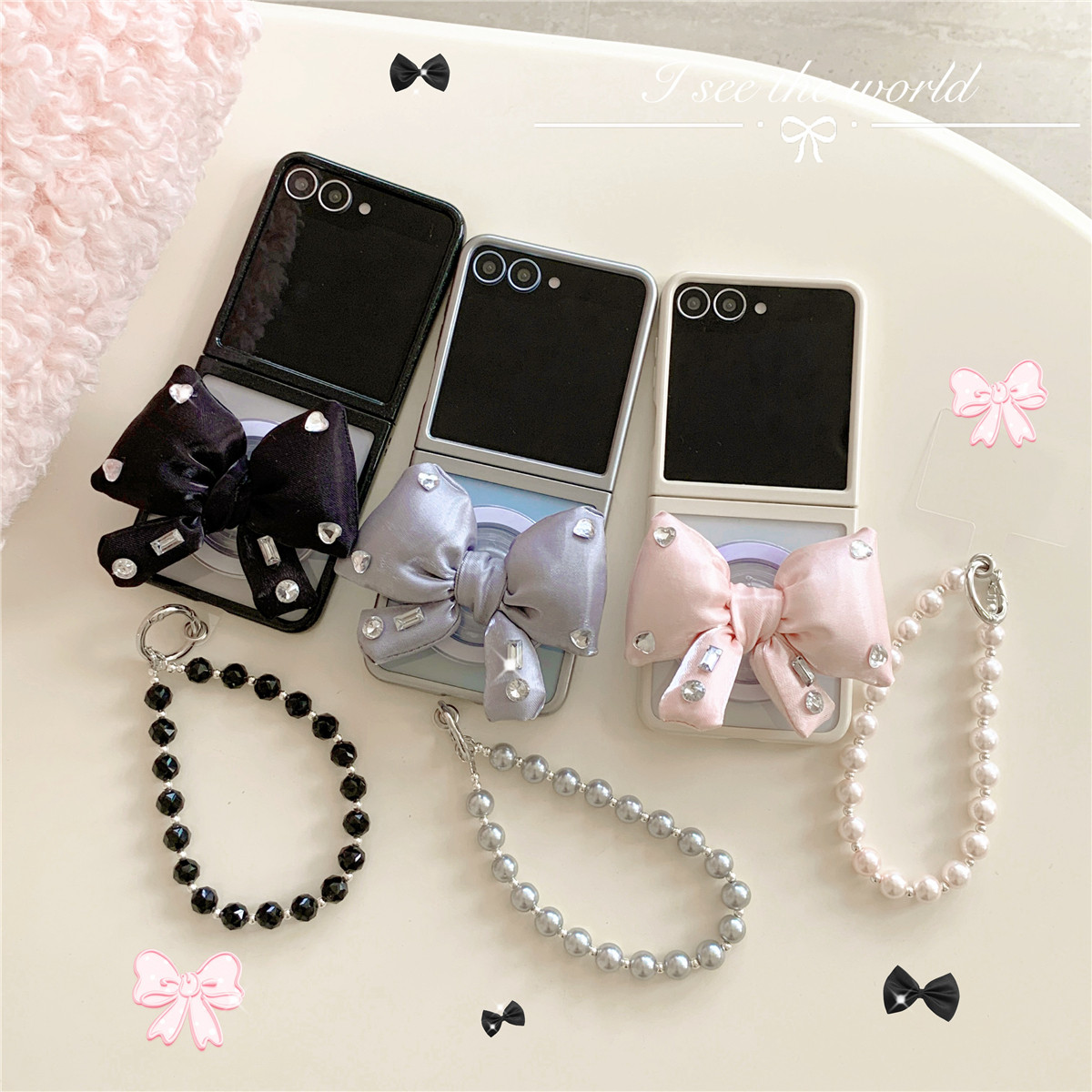 韩系ins闪钻蝴蝶结磁吸支架适用三星GalaxyZFlip6手机壳折叠屏zflip5保护套新款w24flip防摔壳透明二合一链条