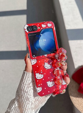 可爱卡通满屏红色kitty猫蝴蝶结适用三星zflip7/5/6手机壳折叠屏小米MIXFlip保护套华为p50pocket2/s全包防摔
