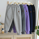 儿童双层裤 男女童简约保暖运动 宝宝秋冬纯棉内里长裤 子夹裤 运动裤