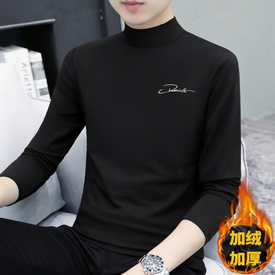 半高领打底衫男纯棉高级感加绒