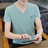 T恤纯棉潮流修身 短袖 v字领百搭上衣半袖 汗衫 休闲体恤 夏季 男装 男士
