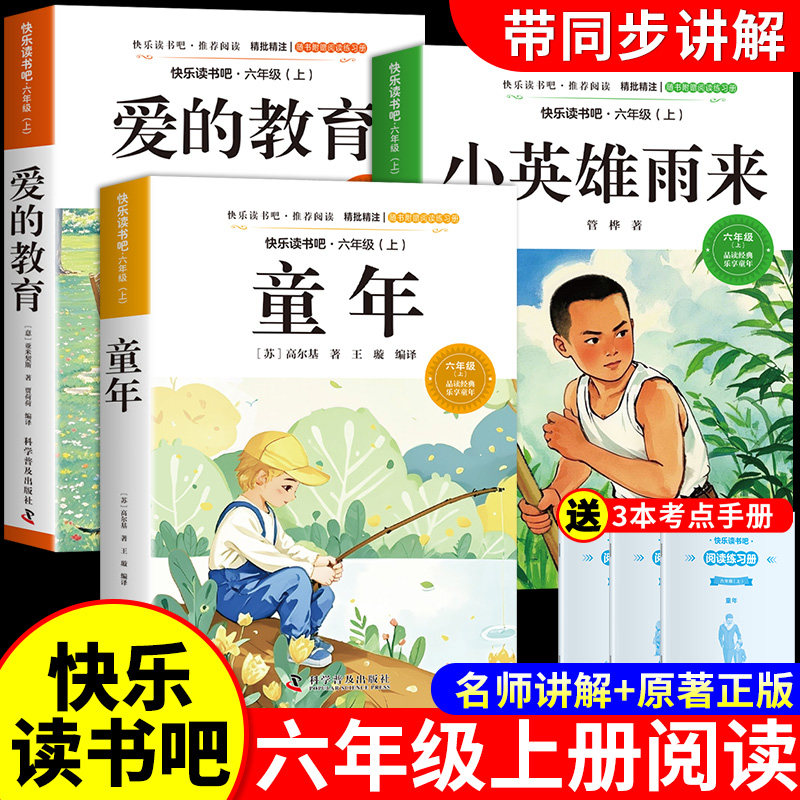 全套3册 童年爱的教育和小英雄雨来六年级上册必读正版的课外书高尔基原著完整版快乐读书吧六上小学6年级阅读书籍配套人教版书目