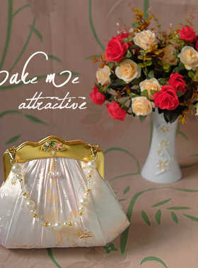 复古汉服包民国珍珠手提包高级感文艺包新中式国风包缎面旗袍女包