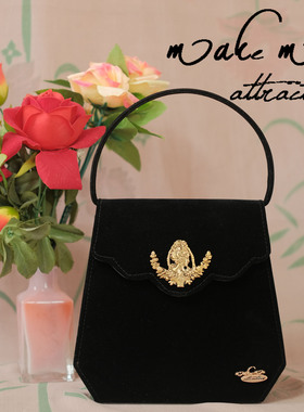 复古手提包赫本风高级感丝绒女包包单肩斜挎古着包中古vintage包