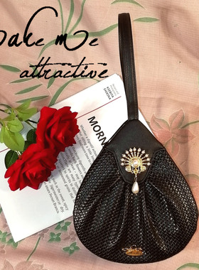 复古vintage手提包包女冬新款单肩包时装造型中古包珍珠古着包