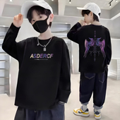 t恤2025秋季 新款 中大童男孩上衣半袖 纯棉男童长袖 帅气儿童打底衫