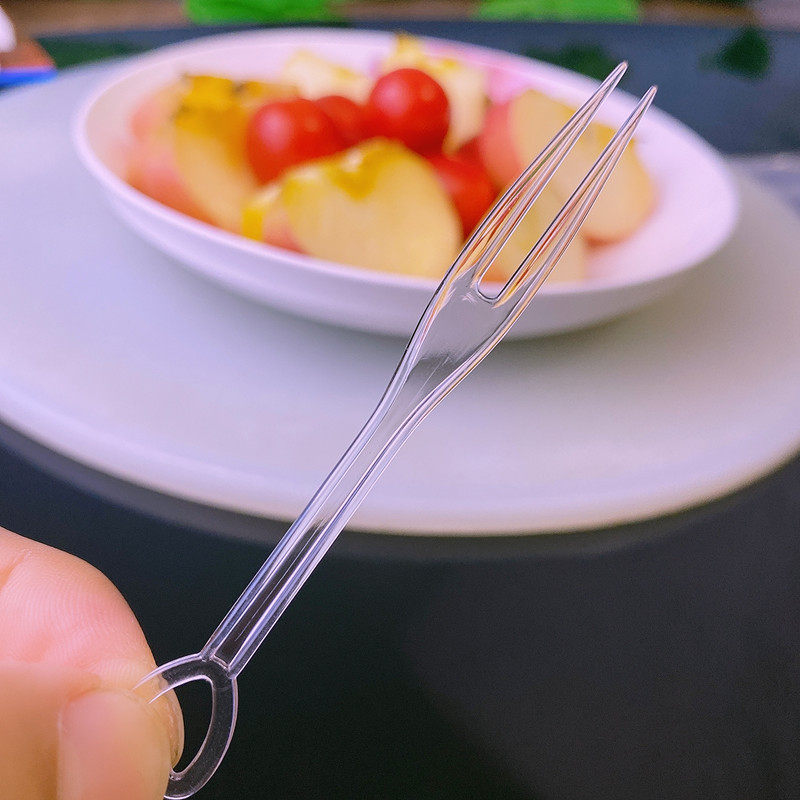 食品塑料叉子餐厅水果店一次性心形水果叉点心水果签透明独立包装