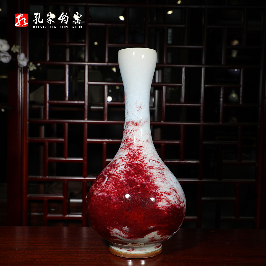 孔家钧窑【鹅颈瓶35cm】[珍品级]孔相卿监制钧瓷摆件花瓶2013年制