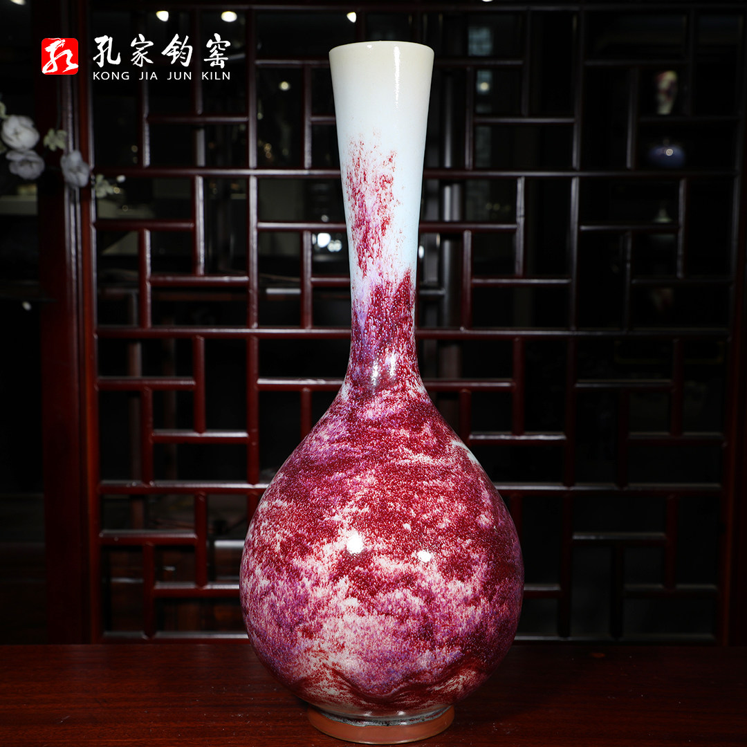 孔家钧窑【鹅颈瓶45cm】[珍品级]孔相卿监制钧瓷摆件花瓶2011制