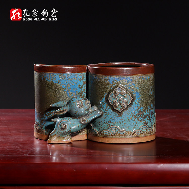 孔家钧窑[大展宏图]藏品级钧瓷笔筒贺礼中式摆件伴手礼孔相卿作品