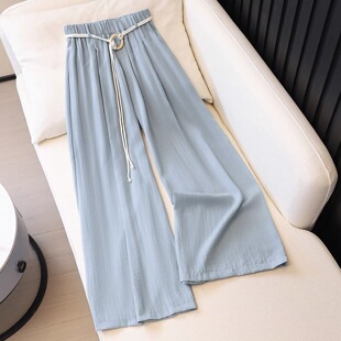 蓝色高腰阔腿休闲裤 女0083