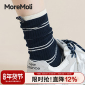 爆款 黑色条纹袜子女中筒秋冬季 ins潮2025新款 无骨堆堆袜长袜女士