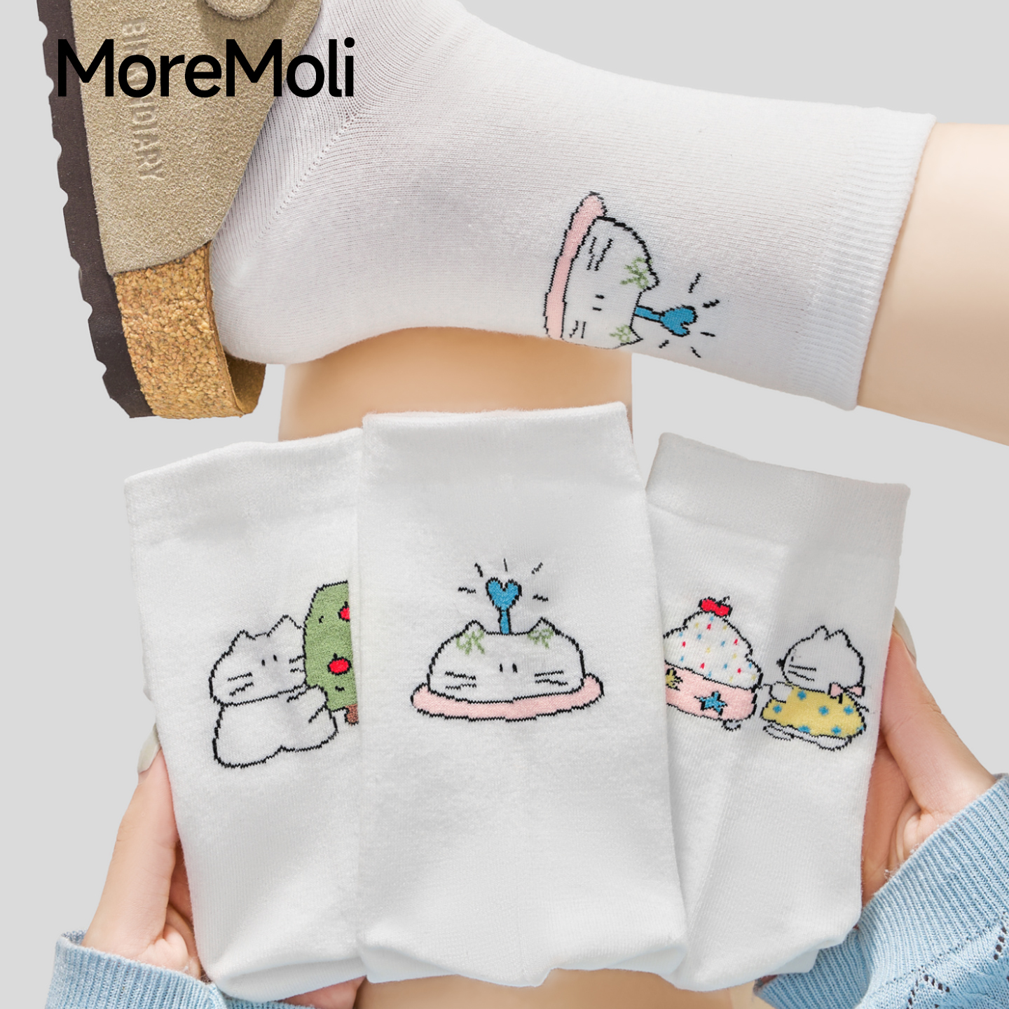 moremoli可爱猫咪女夏薄款无骨袜