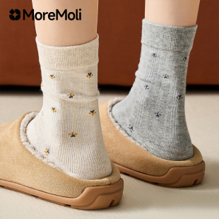 碎花堆堆袜 无骨中筒袜miu系女士秋季 灰色复古袜子女2025新款 爆款