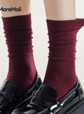 安可拉红袜子女纯棉中筒袜春秋款防臭无骨堆堆长袜秋冬月子袜女士