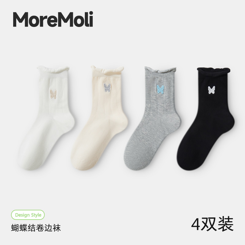 moremoli蝴蝶结灰色袜子miu系
