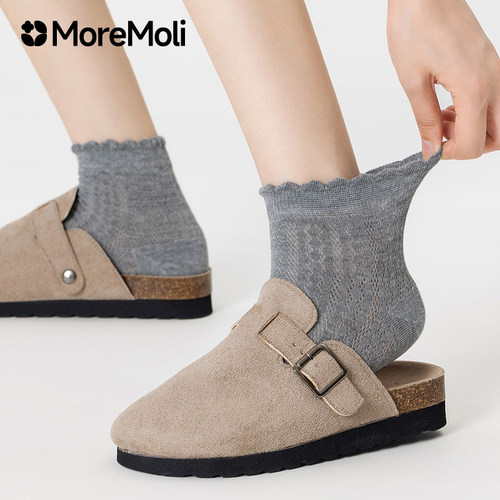 moremoli勃肯鞋短袜花边透气纯棉