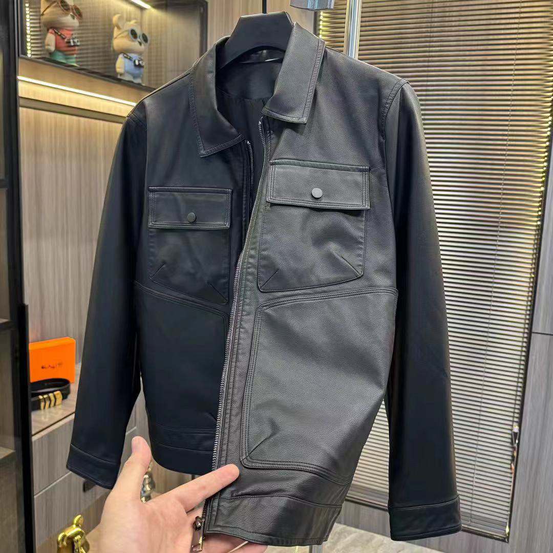 摩纳哥春季翻领机车潮流男士皮衣外套韩版修身型短款夹克上衣