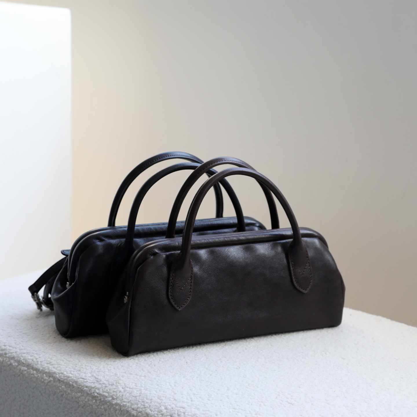 小众知性复古植鞣牛皮极简手提夹子包单肩斜挎真皮女包