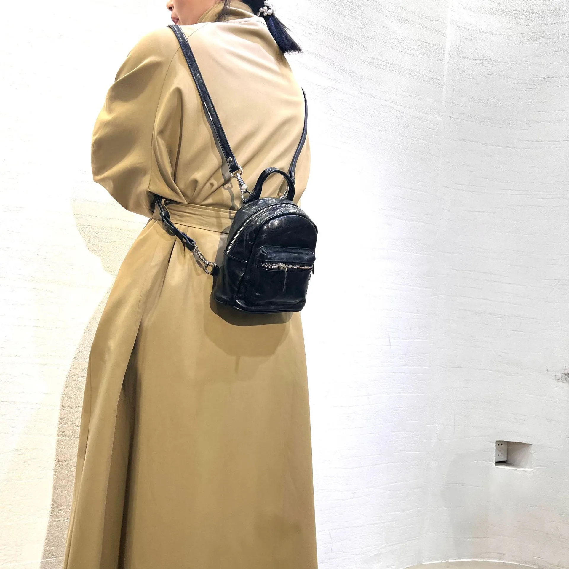 真皮女包手工头层植鞣褶皱手抓纹小双肩包背包手提单肩斜挎包两用