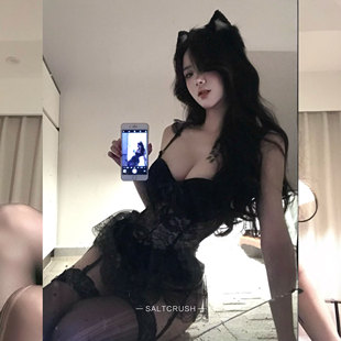 SALTCRUSH 蕾丝芭比性感小胸聚拢带胸垫纯欲吊带辣妹睡裙套装睡衣