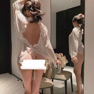 SLOWBURN 性感透视男友白衬衫纯欲露背辣妹修身反差连衣裙睡裙女