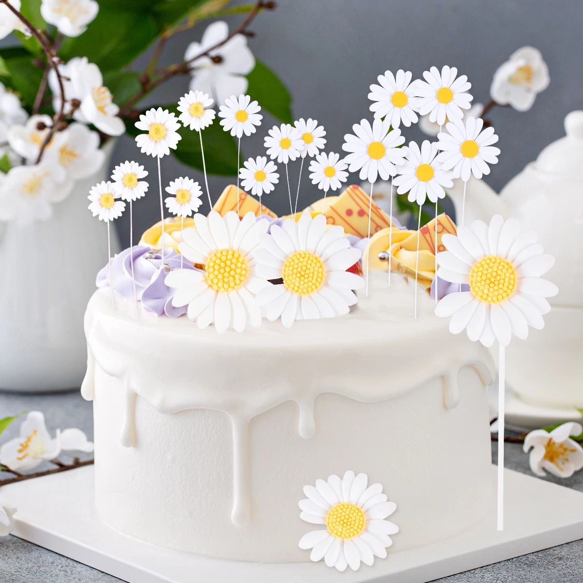 Daisy Cake Topper Flower Cupcake Toppers White Daisy Cake Pi
