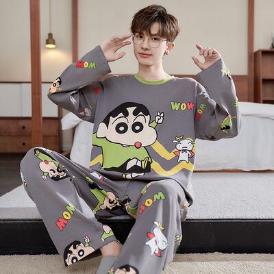 男士睡衣春秋款帅气长袖学生套装