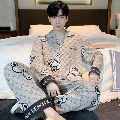 春季韩版开衫睡衣男中青年家居服