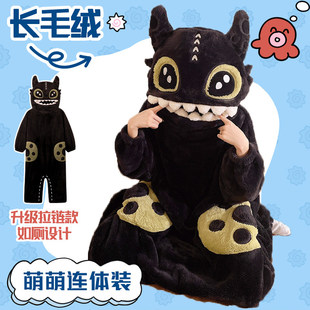 丑萌搞怪秋冬男女款情侣装睡衣卡通珊瑚绒加绒加厚抽象连体家居服