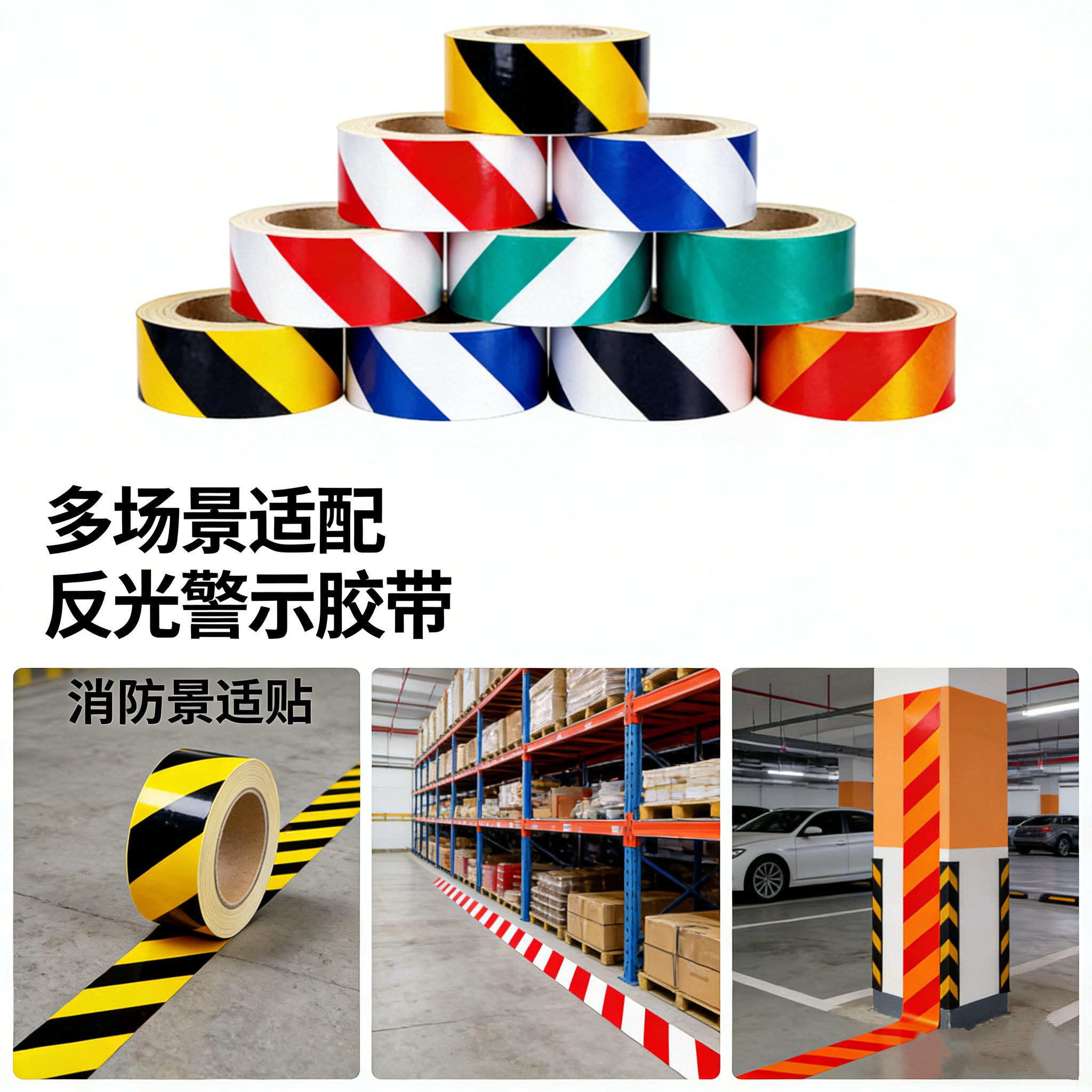 定制交通警示反光膜贴纸防撞柱子道路路障红白黄黑直纹条带胶带