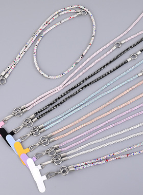 高级感奢华彩色满钻二合一斜挎链防丢手机挂件挂脖百搭包包挂链