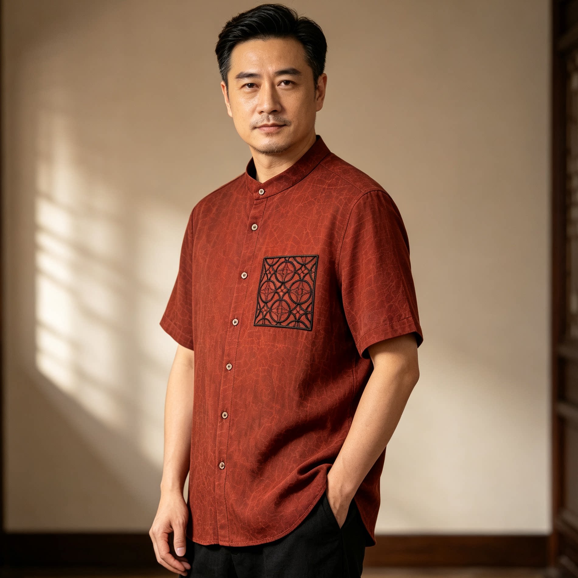 香云纱男士桑蚕丝新中式短袖衬衫
