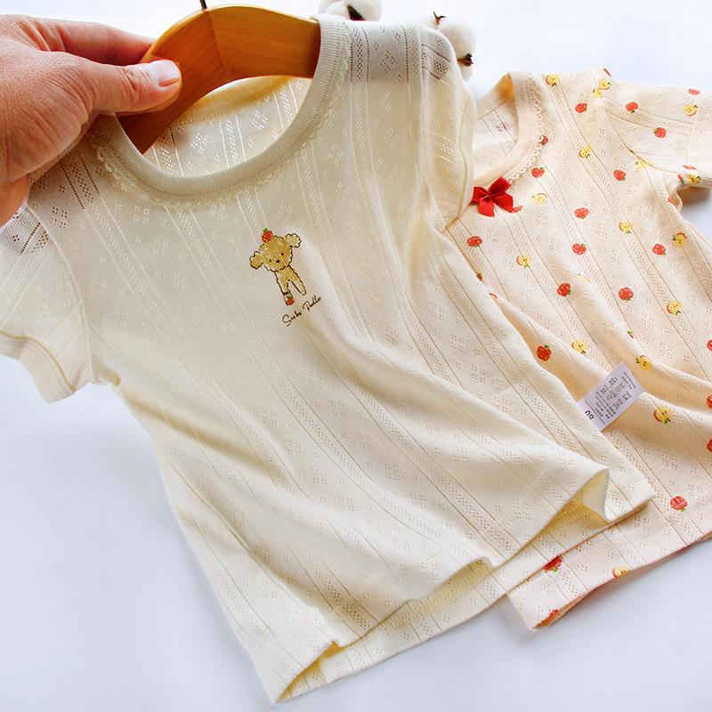 2件装夏季日系女童短袖t恤纯棉上衣 全棉a类儿童宝宝网眼半袖童装