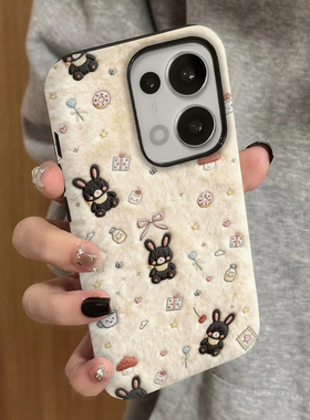 黑色兔子适用opporeno14手机壳reno13新款12oppofindx8x6x7ultra防摔reno11男10女款9情侣a97a96套a5pro
