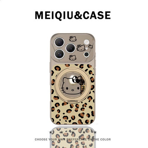 豹纹小猫适用苹果17promax手机壳iPhone16pro的外壳15新款镜面14支点带支架13磁吸男女款情侣高级感保护套