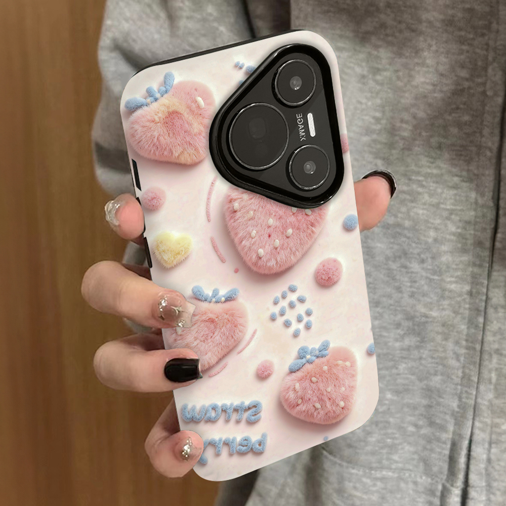 粉色草莓适用华为pura80ultra手机壳p60新款pura70pro+防摔p50e男p40por女款p70至尊版情侣畅享70pro保护套