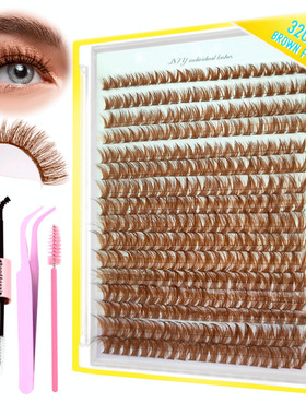 跨境欧美60D假睫毛14排嫁接睫毛分段单簇朵毛Brown lash clusters