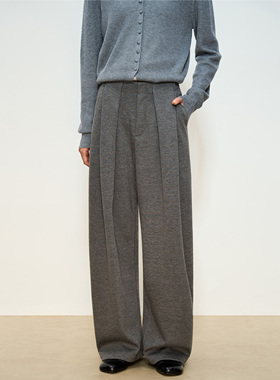 张小某 山羊绒灰色休闲裤女秋冬2025新款高腰拖地阔腿裤裤子K1985