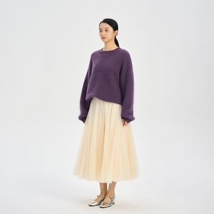 张小某 显瘦梨形定制 松紧腰两穿半裙纱裙/缎光奶油压褶裙