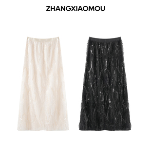 张小某 梨形定制 秋冬韩系重工亮片流苏穗A字半身裙1BW12Q2490