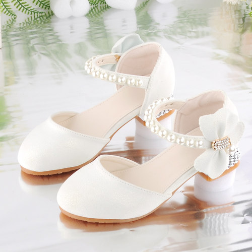 2023韩系白色小皮鞋儿童高跟鞋